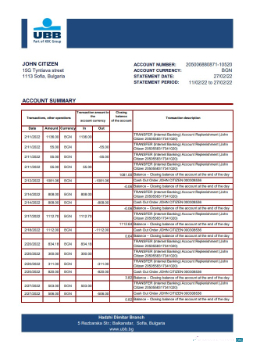 Download Bulgaria UBB bank statement excel Photoshop template